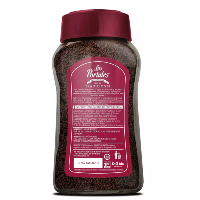 Los Portales De Cordoba, Mexican Traditional Instant Coffee, 100% Pure,