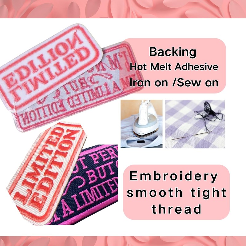 2pcs Limited Edition Patches, Pink Iron On Sew on Embroidery