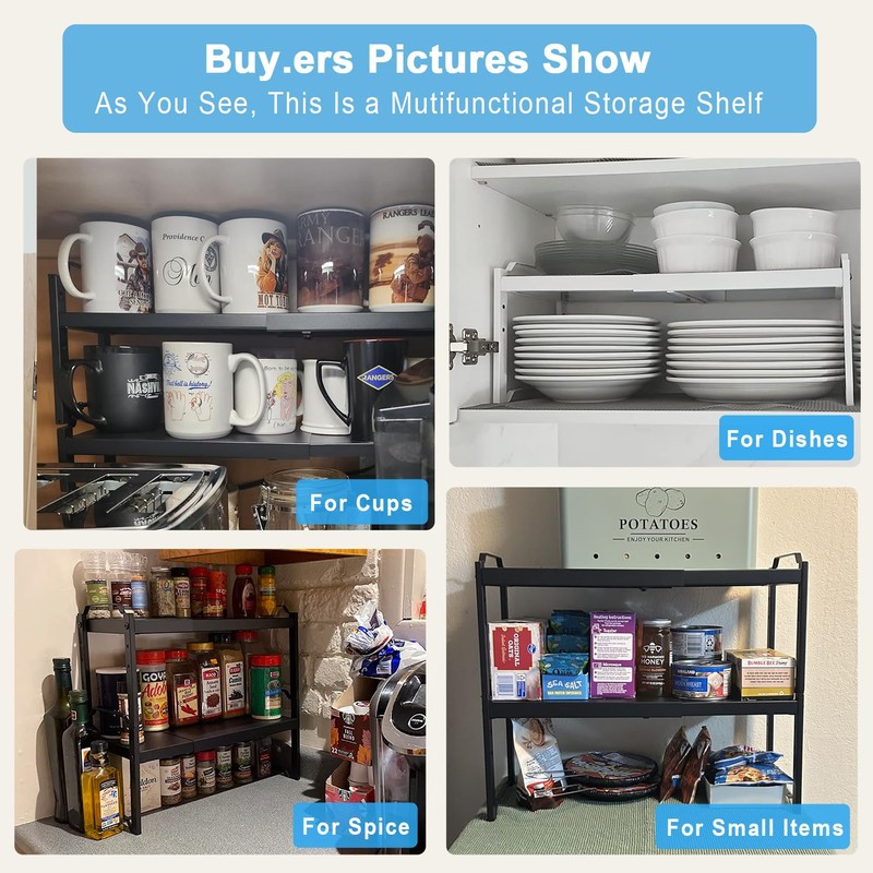 X-cosrack 25.5 Inches 3 Pack Expandable Cabinet Shelves, Stackable Shelf