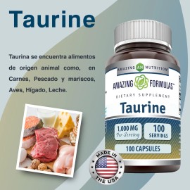 Amazing Nutrition® Amazing Formulas™ Taurina 1,000mg 100 Cápsulas | Suplemento Dietético para Energía, Función Muscular y Salud Cardiovascular.