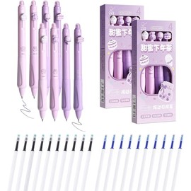 UICCVOKK Radierbare Stifte, Gelstifte Radierbar, Radierbarer Kugelschreiber, 4 Stück Tintenroller Radierbar Mit 10 NachfüLlungen, 0.5mm Cartoon LöSchbarer Stift Mit Radiergummis für Studenten Geschenk
