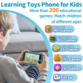MOMILLA Kids Toys Smart Phone, Dual Camera with Stickers, 3.97" Touchscreen, Build-in 16GB Storage, 200+ Educational Puzzle Games, Learning Toys with Parental Control for Ages 3-8, Birthday Gift