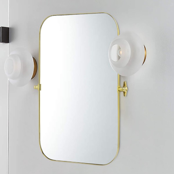 TEHOME 22x30'' Brushed Gold Metal Framed Rectangular Pivoting Bathroom Mirror Tilting Rounded Rectangle Vanity Mirror for Wall Vertical Hanging