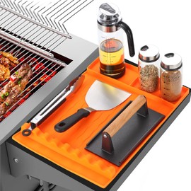 Qinthory 15.7x11.5" Silicone Grill Mat for Blackstone with Drip Pad, Heat-Resistant Griddle Accessories for BBQ Tools, Spatula Mat for Outdoor Grill Kitchen Counter (Orange)