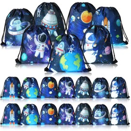21 Pack Outer Space Party Favors Drawstring Bags Galaxy Birthday Party Supplies Starry Sky Solar System Goodie Gift Bags for Kids Boys Girls Loot Candy Snack School Travel Storage Backpack
