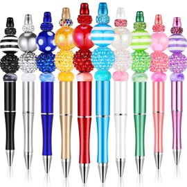 Yexiya 10 Pcs Beadable Pen Assorted Bead Pen and 40 Pcs Multicolor Beads Crystal Spacer Beads DIY Bead Ballpoint Pen Black Ink Ball Pen for Office School Supplies(Bright Color, Fresh Style)