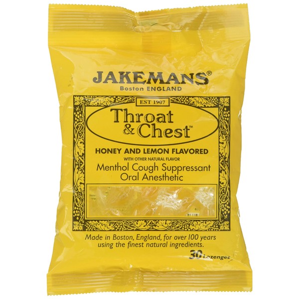 Jakemans Honey & Lemon Throat & Chest 30 Count Lozenge Bag
