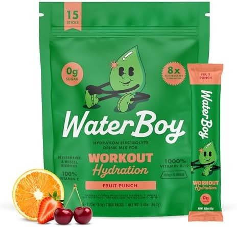 Waterboy- Hidratación de entrenamiento  Paquetes de Polvo de Electrolitos Sin Azúcar de 2,960mg  LGlutamina  Vitaminas  No Su
