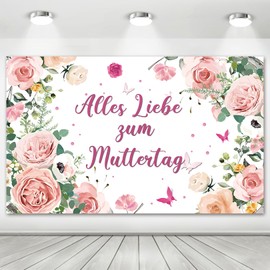 Mother's Day Background Banner, 110 x 180 cm, Alles Liebe Zum Muttertag Party Backdrop Decoration, Pink Mother's Day Banner Party Accessories, for Mother's Day Party, Indoor and Outdoor Decoration
