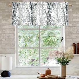 MHLSWY 54x18 Inches Abstract Ink Tree Branch Window Valance Kitchen Blackout Drapes Bathroom Bedroom Living Room Polyester Fabric Curtains Decorations Supplies