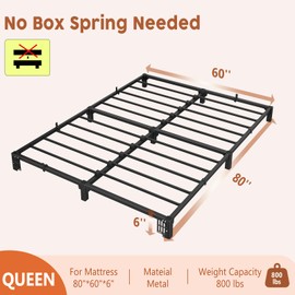 GarveeHome 6 Inch Queen Bed Frame, Heavy Duty Metal Platform Bed Frame with Durable Iron Slat Support and Legs, No Box Spring Required, No Screws Needed, Support Up to 800 Lbs