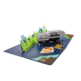 Pop-Up Greeting Card Caravan Camping 3D Folding Card for Campers & Outdoor Fans Handmade Card with Campfire Scene