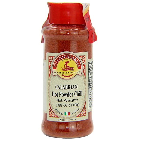 Calabrian, Chili Powder, Hot, Shaker, 110 g, 3.88 oz All Natural, Non-GMO, Product of Italy, TuttoCalabria