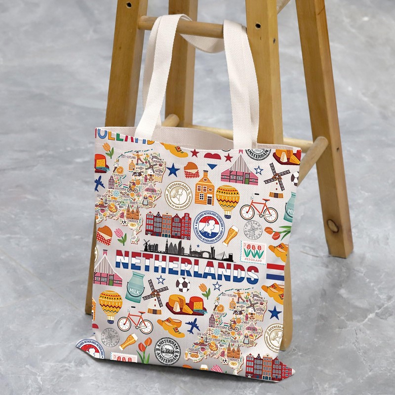 VAMSII Netherlands Souvenir Gift Amsterdam Holland Travel Tote Bag Dutch
