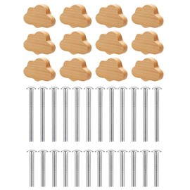Elqater 12 PCS Beech Wood Drawer Knobs Cloud-Shaped Wooden Dresser Pulls Boho Dresser Knobs Wood Color for Cabinets, Furniture