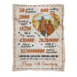 MUCHNEE 50th Anniversary Blanket Gifts, Gift for 50th Wedding Anniversary, 50th Golden Wedding Anniversary Couple Gifts for Husband Wife Dad Mom, Happy 50th Anniversary Marriage Gift 50"x60"