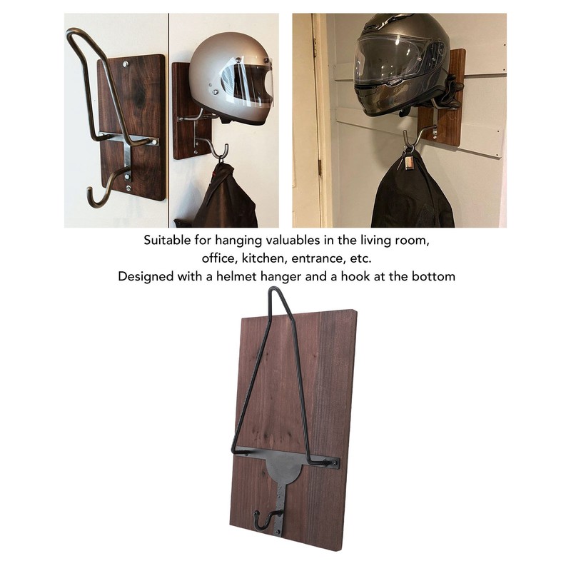 Motorcycle Helmet Rack with Jacket Hook Wood and Iron Wall