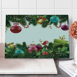 Ambesonne Christmas Cutting Board, Happy New Year Greeting Celebrations with Holly Garland Design, Decorative Tempered Glass Cutting and Serving Board, Large Size, Green Maroon