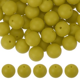 uxcell 60 Pcs Silicone Beads, 15mm Round Focal Beads Candy Color Bulk Loose Bead for Keychain Bracelet Necklace Pens Making DIY Crafts Supplies, Mustard Green