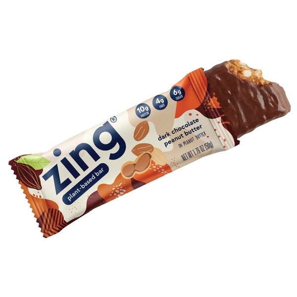 Zing Plant Based Protein Bar, Dark Chocolate Peanut Butter Nutrition Bar, 10g Protein, 4g Fiber, Vegan, Gluten Free, Soy Free, Non GMO, 12 count