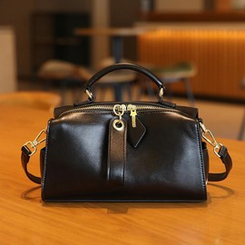 Women's Leather Handbags, Shoulder Bag, Stylish Handbag, Shoulder Bags with Shoulder Straps in Two Styles, Elegant Boston Crossbody Bag, Top Handle, Large Capacity Retro Bag, black