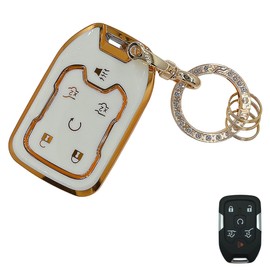 OVIOBOER For Chevy GMC Key Fob Cover with Keychain, White Soft TPU Key Case Shell Full Protection for Chevy Suburban Tahoe 2015 2016 2017 2018 2019 2020 GMC Yukon Smart Remote Key (For Chevy/Gmc E)