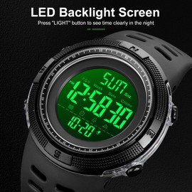 findtime Men's Digital Watch Seniors Large Numbers 50 m Waterproof Military Watch Digital Sports Watch Camouflage Men's Watch with Alarm Clock Coutdown Date 12/24H LED Wristwatches Men, black, Strap.