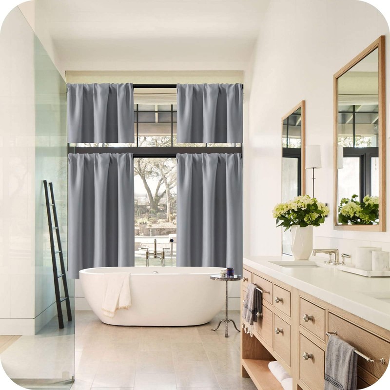 MRTREES Kitchen Waterproof Windows Curtains with Rod Pocket, Short Grey