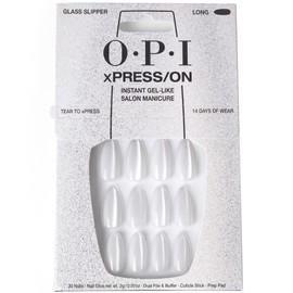 OPI xPRESS/ON Press On Nails, Up to 14 Days of Gel-Like Salon Manicure, Vegan, Sustainable Packaging, With Nail Glue, Long White Velvet Almond Shape Nails, Glass Slipper