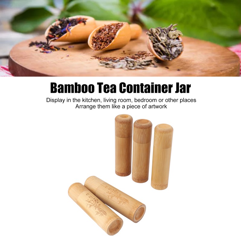 5pcs 12cm Length Travel Bamboo Tea Canister Tea Storage Container