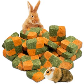 Fhiny 24 PCS Rabbit Chew Toys, Natural Timothy Hay Carrot Biscuit Handmade Bunny Molar Toys for Teeth Small Animal Snacks for Rabbits Guinea Pigs Chinchillas Hamsters Gerbils