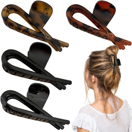 4 PCS Elegant Bow Hair Claw Clips Dolphin Hair Clip Fashion Cute Hair Pin Large Hair Claw Strong Hold Bow Barrettes Leopard Print Styling Accessories for Women Girls