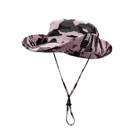 WANYING Women's Men's Outdoor Sun Protection Bucket Hat Fishing Hat Cotton Two Way to Wear for Head Circumference 55-62 cm Camouflage, Light pink camouflage, 55/62 cm