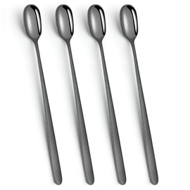 Long Handle Ice Tea Spoons, 9.1-inch Black Matte Spoon, Stainless Steel Coffee Spoon, Dessert Spoons,Teaspoons,Long Stirrers for Cocktail,Milkshake,Set of 4