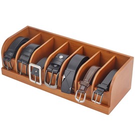 CUTHOLLOW Belt Organizer for Closet, 7 Compartments Wood Belt Storage Holder for Drawer, Bamboo Belt and Tie Box Organizer Display Case for Women Men