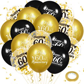 60th Anniversary Balloons 18Pcs Black Gold Anniversary Party Decorations for Women Men Black Gold 12Inch Happy Latex Metallic Confetti Balloons for Indoor Outdoor Party Supplies