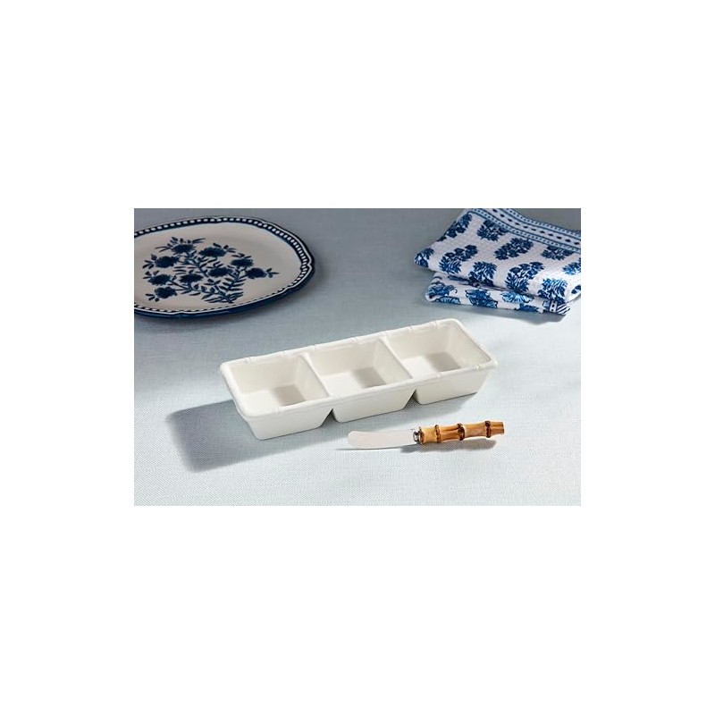 Mud Pie Bamboo Triple Tidbit; dish 5" x 11 1/4"