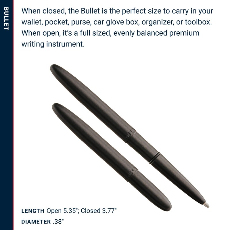 Fisher Space Pen Matte Black Bullet Pen, Pressurized Ballpoint Pen,