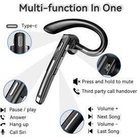 EUQQ Bluetooth Headset Single Ear Business Earbuds, Wireless Headphones with Mic, Driving Headset with 800mAh Charging Case, 120 Hours Standby Time Bluetooth Earpiece, Fit for Call in Working