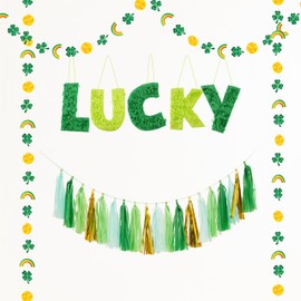 St Patrick’s Day Irish Green Gold Lucky Banner Tassels Rainbow Coins Clover Garlands Leprechaun Charm Party Supplies Shamrock Irish Inspired Decoration for St Patricks Day Theme Birthday Baby Shower