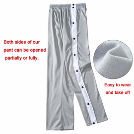 YOSINISO Fleece Mens Post Surgery Tearway Pants, 2 Side Snap On Leg Full Open Down Basketball Tear Way Pants Recovery Breakaway Snap Off Sweatpants with Pockets Grey
