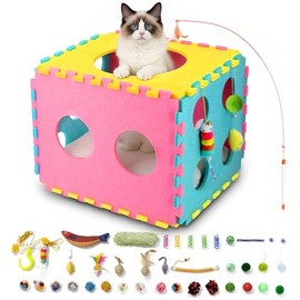 41 Pcs Interactive Cat Toys for Indoor Cats, Kitten Toys with Soft Pillow, Catnip Toys, Chew Rope, Feather Wand, Springs and Balls for Indoor Kittens
