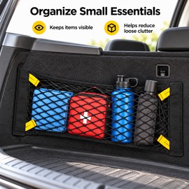 Car Trunk Mesh Organizer for Vehicle Storage – 23.62 x 9.84 Inch Elastic Cargo Net with Hook-and-Loop Fastener for Car Trunks & Seat Backs