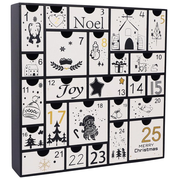 Juegoal Black Advent Calendar, 11.8 Inch Christmas Wooden Advent Calendar