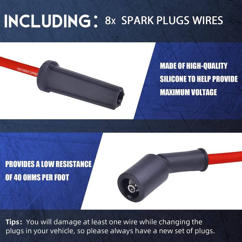 TICANEE Iridium Spark Plugs and Wires Set for Chevy 5.3L