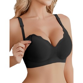 Ekouaer Nursing Bra Wavy Breastfeeding Bras for Women Seamless Maternity Support Wireless Pregnancy Sleep Bralette Black XXL