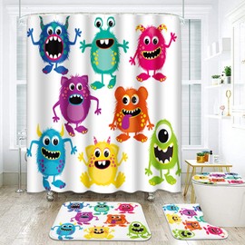 ArtSocket Monsters Bathroom Set with Shower Curtain and Rugs Accessories, Cute Kids Shower Curtain Set, Funny Animal Shower Curtain for Bathroom, Kids Bathroom Decor 4 Pcs