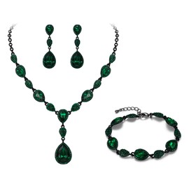 EleQueen Women's Cubic Zirconia Teardrop Floral Wedding Bridal Y-Necklace Set Tennis Bracelet Dangle Earrings