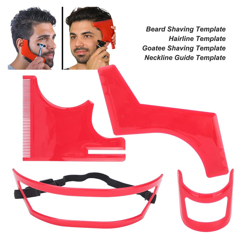 Beard Shaping Tool Set, Stylish Red Plastic Beard Stencil Set,