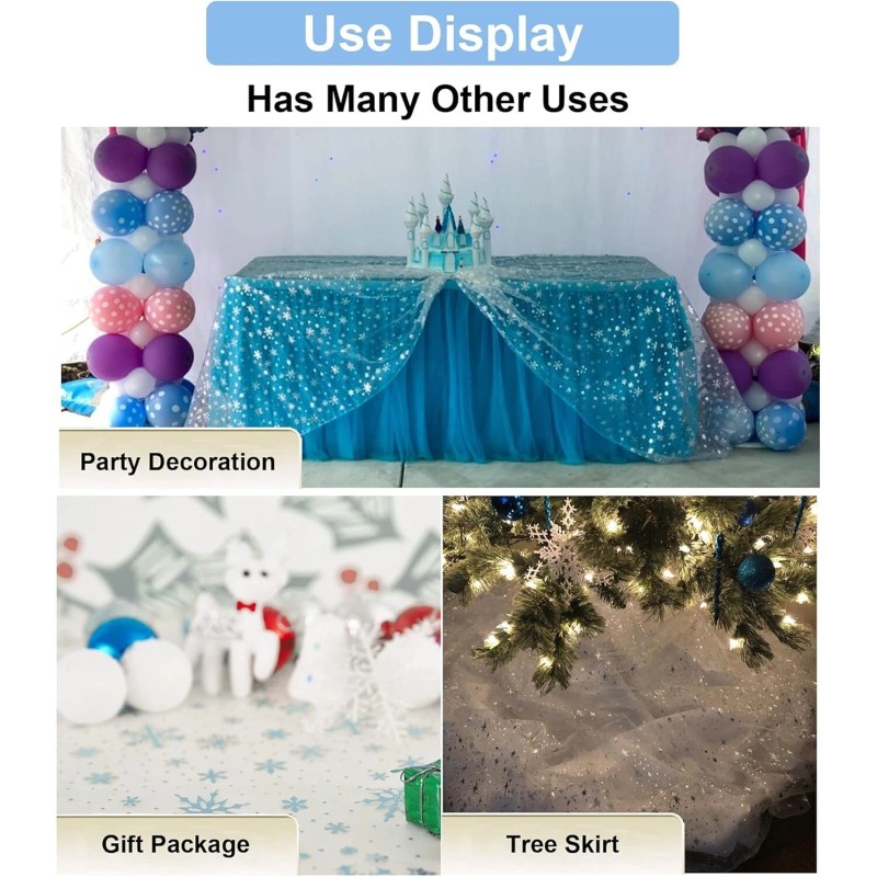 SUJAYU Sheer Fabric, Snowflake Silver Foil Organza Fabric, Snowflake (59"